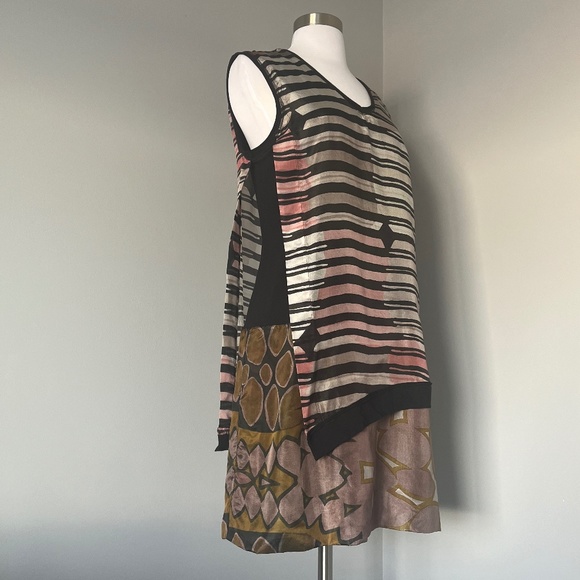 Alysi Silk Floral Striped A-line Cocktail Sleeveless Abstract Italy Dress - Picture 7 of 13